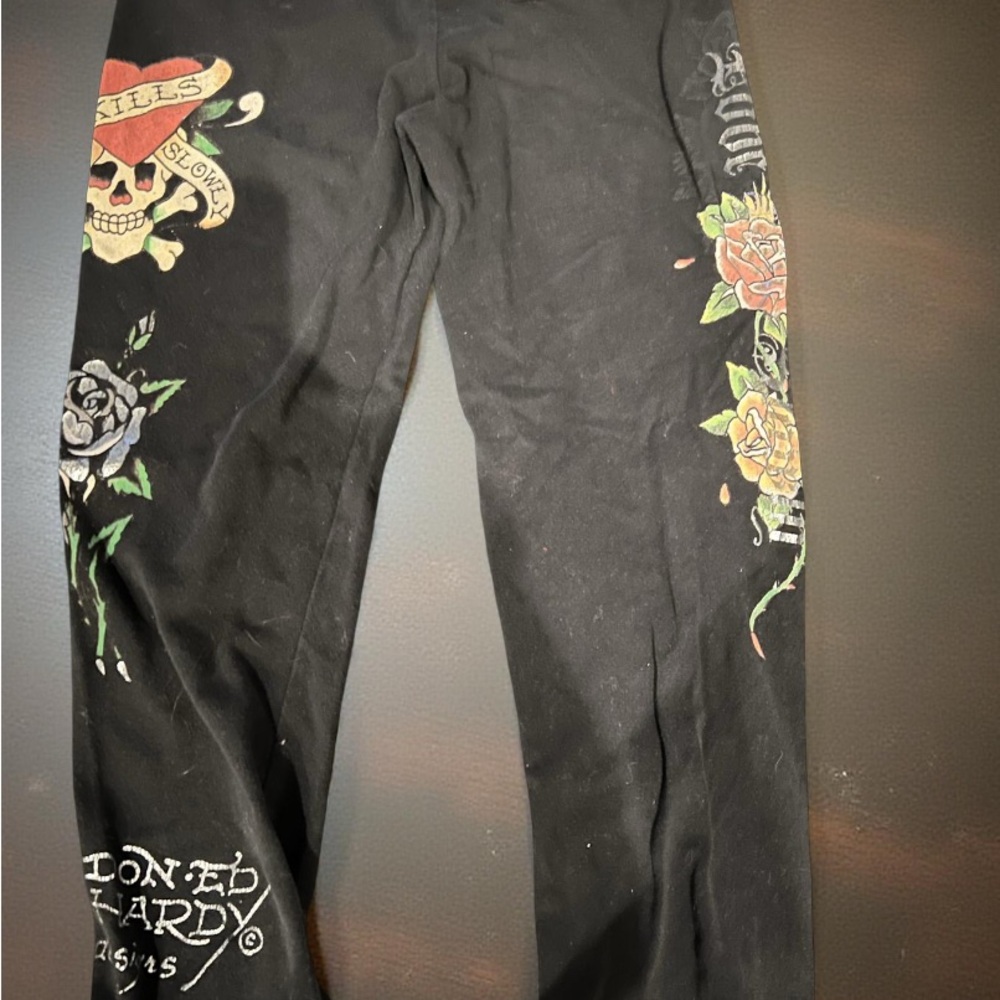 Vtg official Ed Hardy Black Graphic women’s leggings